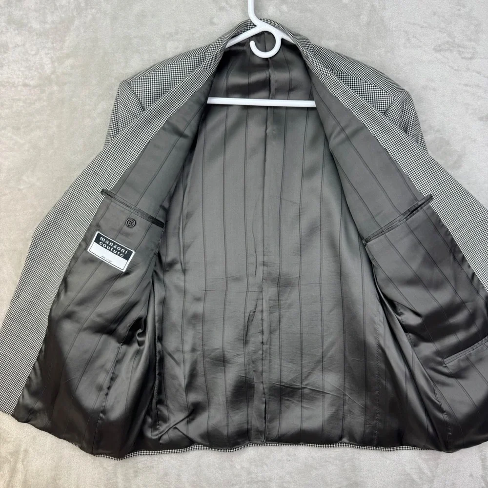 Manzoni Couture Blazer Mens 41 Gray Regular Houndstooth Wool Italy Vintage Coat